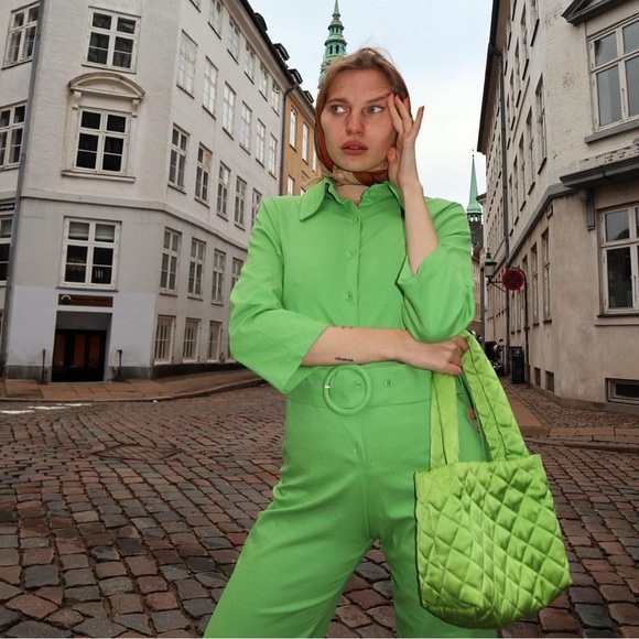 House of Sunny Golden Years Lime Green Belted Coveralls Groovy Jumpsuit Size 2 - Picture 15 of 16